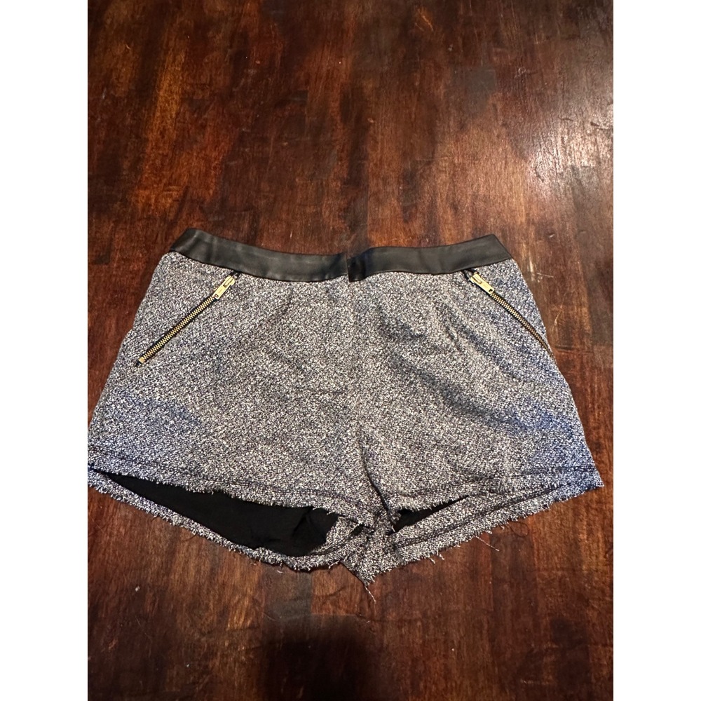Olsenboye Tweed Shorts Womens 5 Gray Excellent Faux Leather Trim Zip Pocket